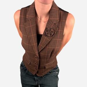 Tommy Hilfiger brown plaid vest button up size 4